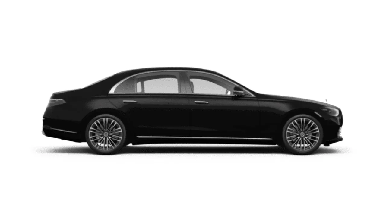 The black Mercedes-Benz S-Class, ready to rent