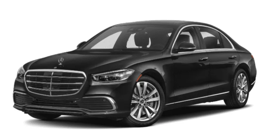 The black Mercedes-Benz S-Class, ready to rent