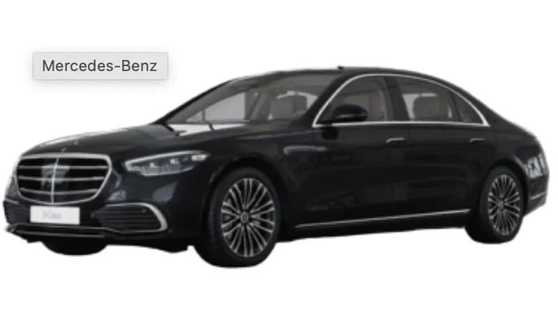 The black Mercedes-Benz S-Class, ready to rent