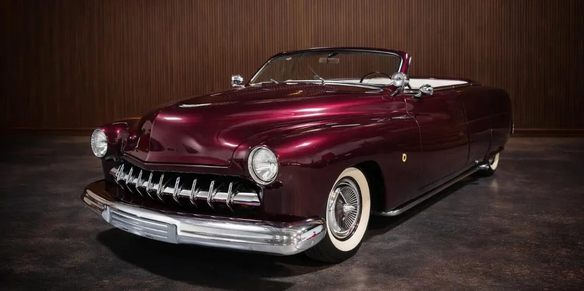 Red Mercury Lead Sled 1951 Vintage with convertible roof for wedding car rental