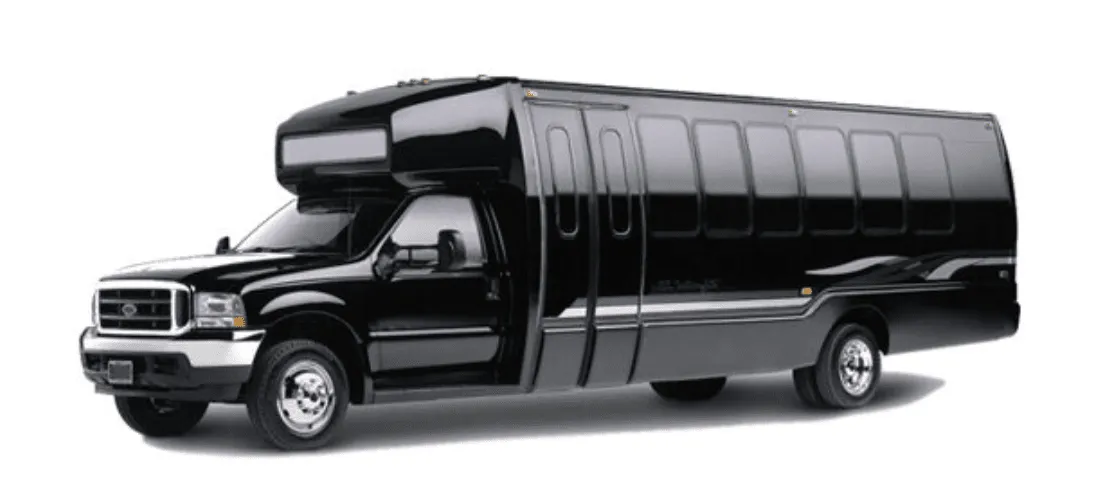 The black Party Bus Limousine, ready to rent