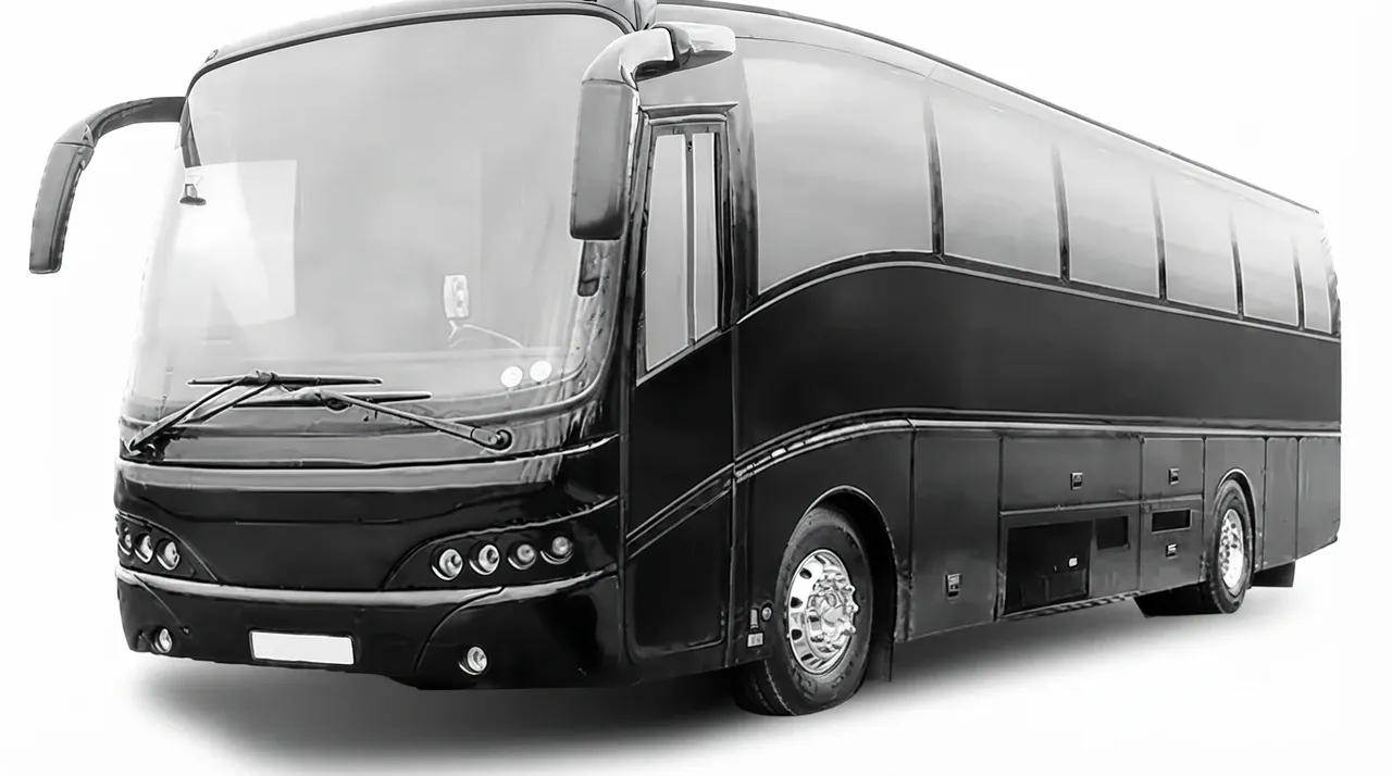 The black 55 Passenger Motor Coach, ready to rent