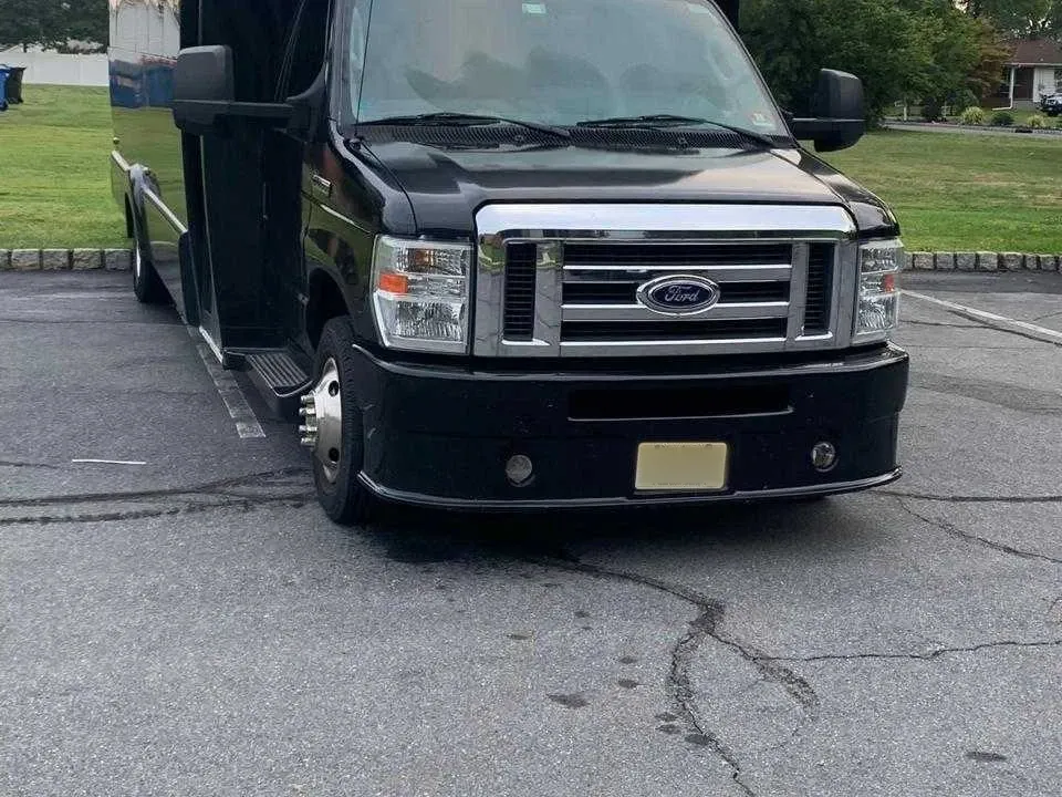 The black 25 Passenger Party Bus, ready to rent