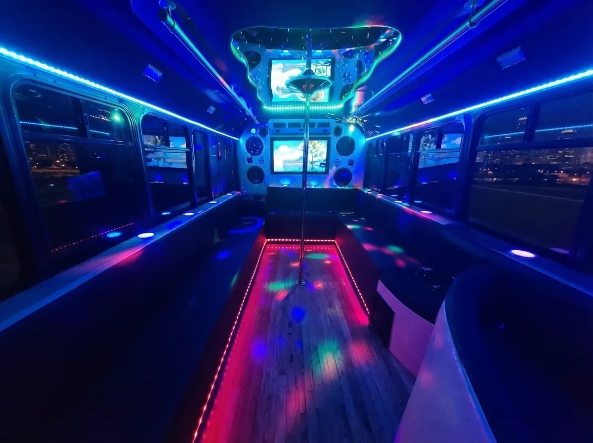 The black 25 Passenger Party Bus, shot 2