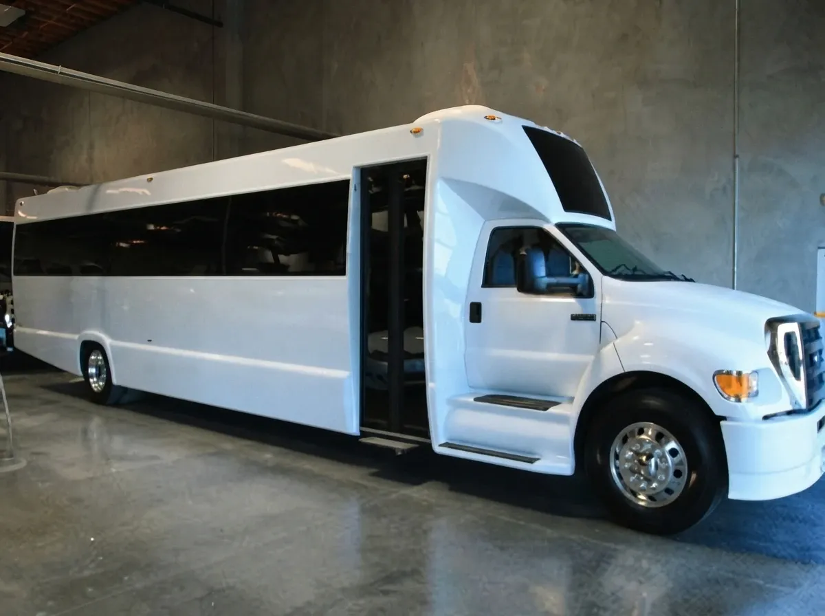 White 40 Passenger Party Bus The white 40 Passenger Party Bus, ready to rent