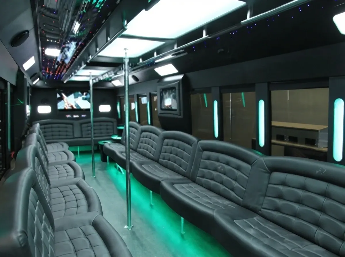 The white 40 Passenger Party Bus, shot 2