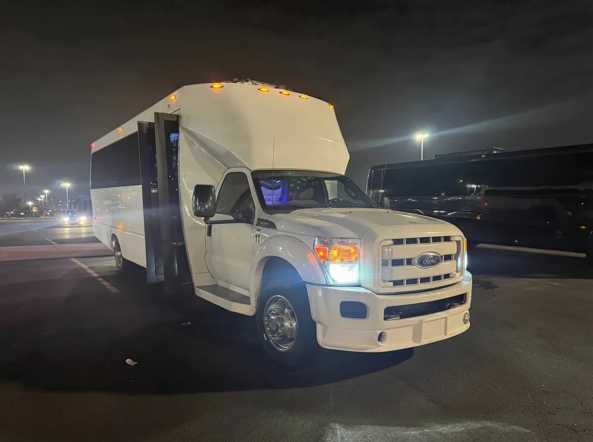 White 24 Passenger Party Bus The white 24 Passenger Party Bus, ready to rent