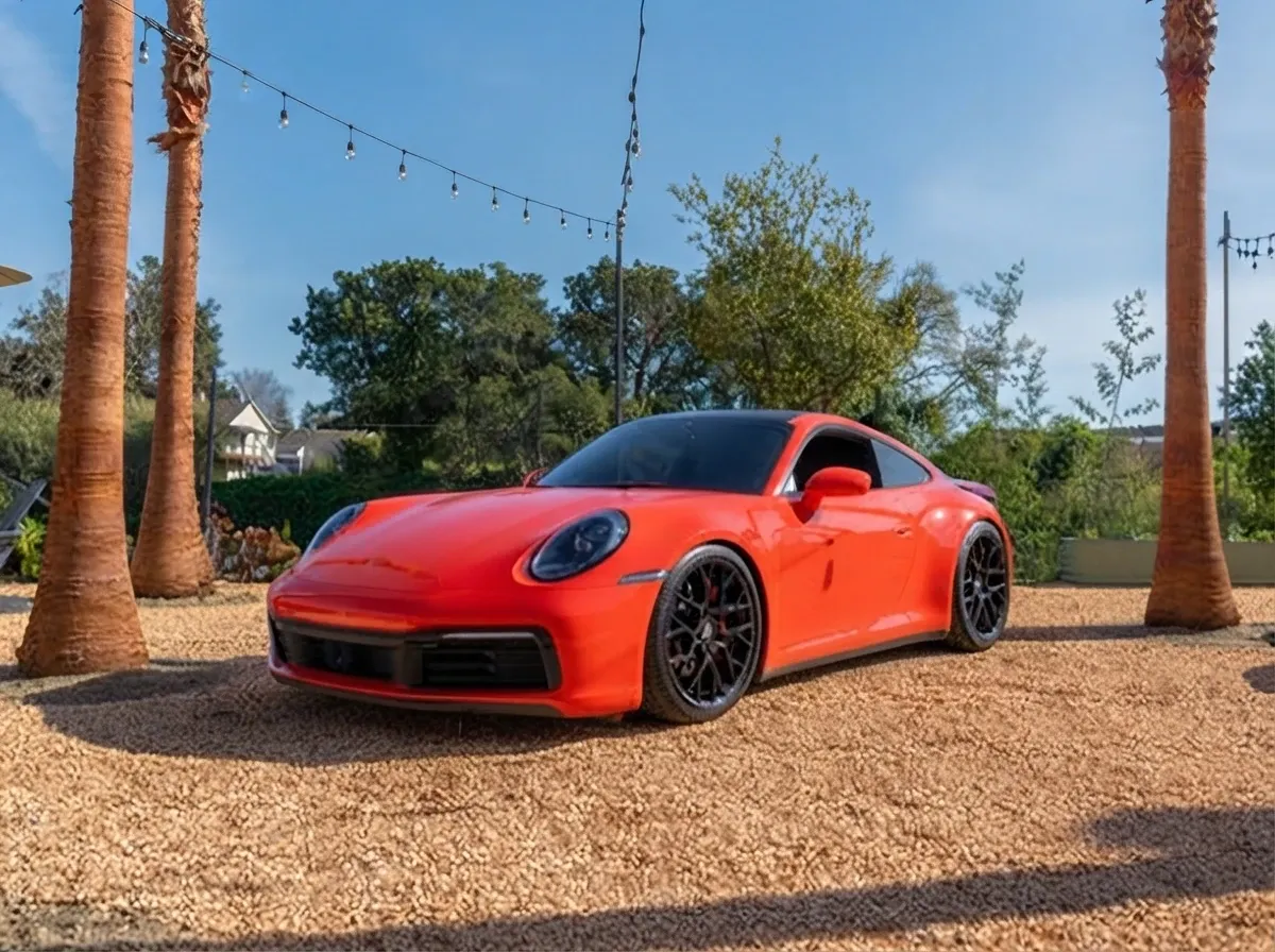 The red Porsche 911, ready to rent