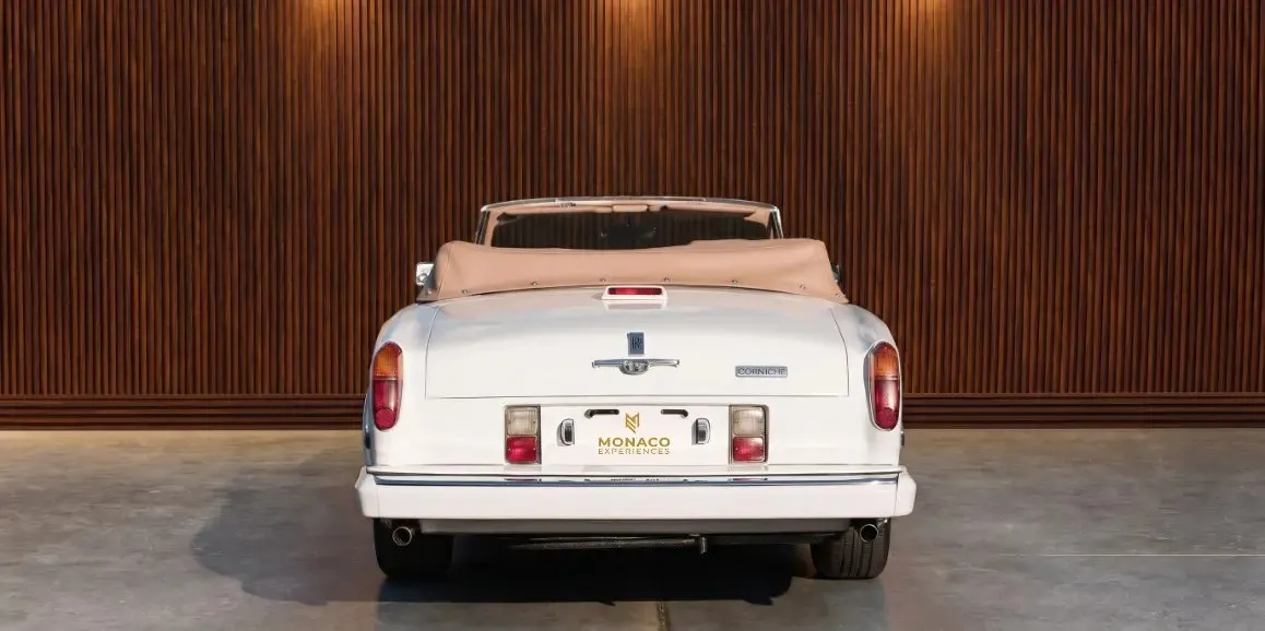 White Rolls-Royce Corniche 1975 exterior with convertible roof, photo 4 for wedding car rental