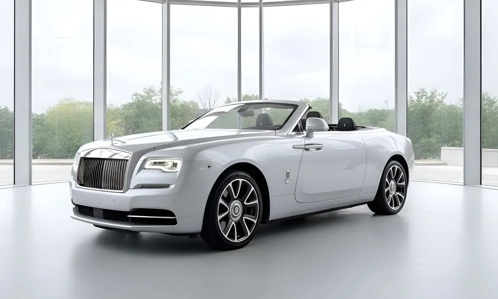 The silver Rolls-Royce Dawn, ready to rent