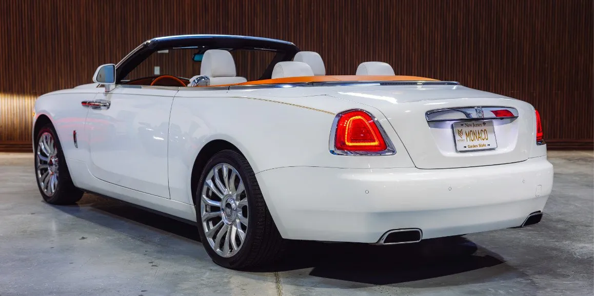 White Rolls Royce Dawn (Hermes) exterior with convertible roof, photo 5 for wedding car rental