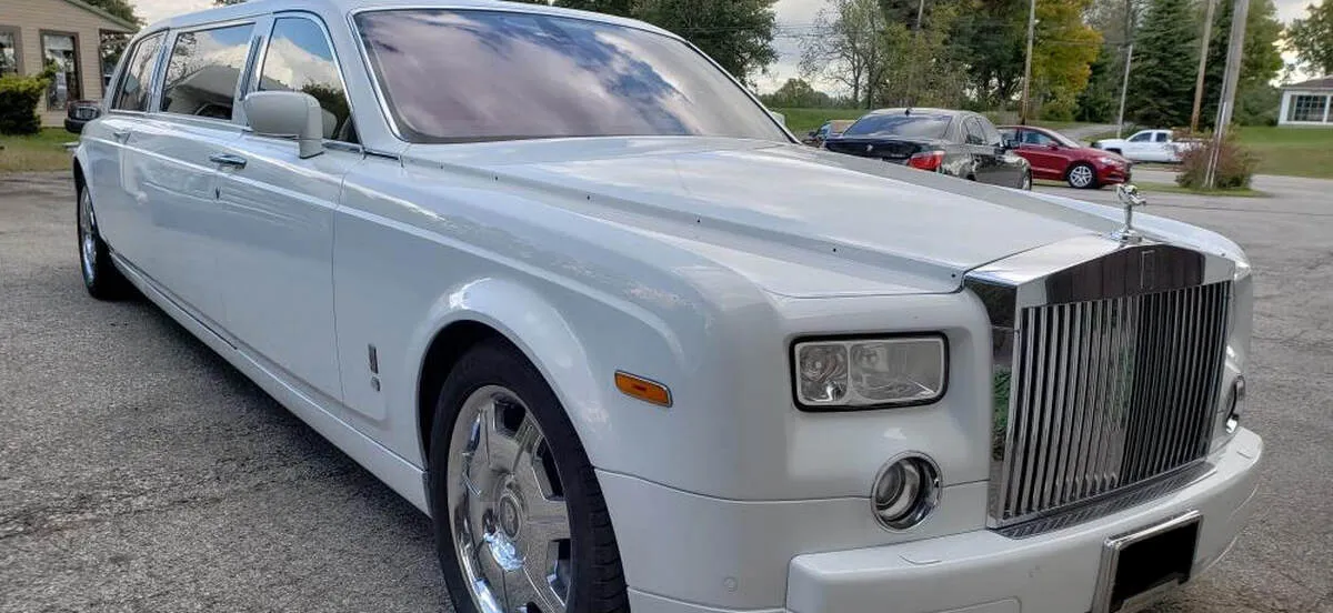 White Rolls-Royce Phantom Stretch Limousine for limo rental