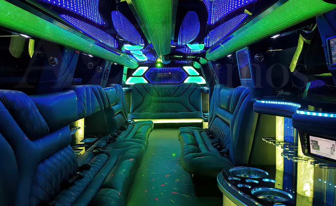 White Cadillac Escalade Jet Stretch Limousine for limo rental in Daingerfield, TX