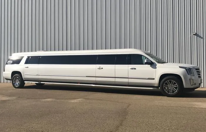 White Cadillac Escalade Limousine for limo rental in Visalia, CA