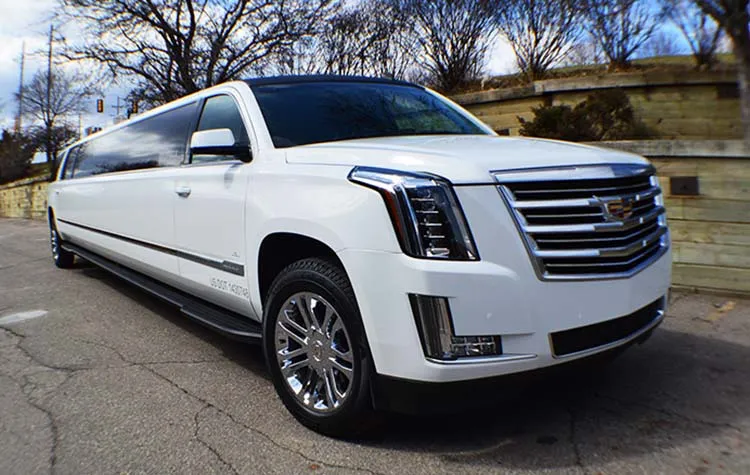 White Cadillac Escalade Stretch Limousine for limo rental