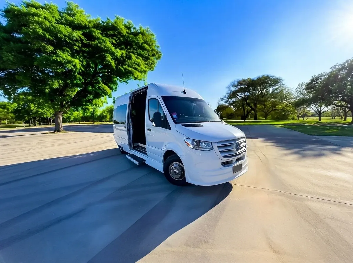 The White Mercedes-Benz Sprinter Limousine, ready to rent